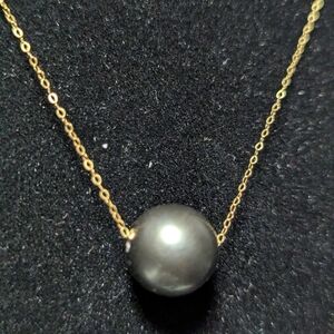 12mm Black Gray South Sea Pearl Necklace with 18k  Gold Chain